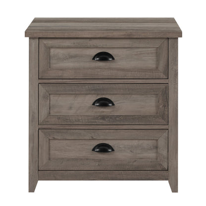 Transitional Farmhouse Framed 3 Drawer Nighstand With Cup Handles