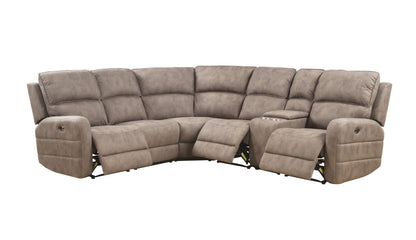 Olwen - Nubuck Power Recliner Sectional Sofa With USB Port - Mocha