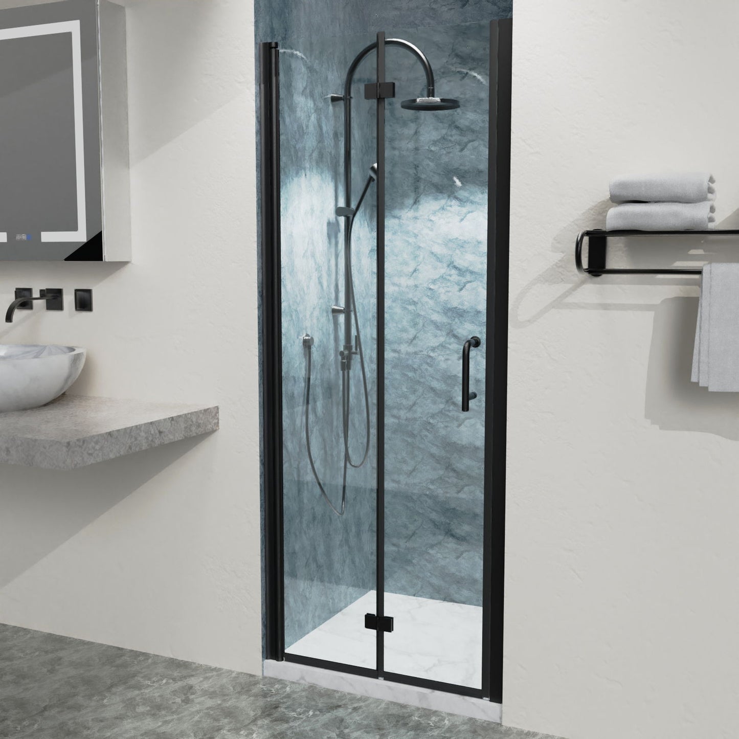 Bi-Fold Semi-Frameless Shower Doors In Matte With Clear Glass