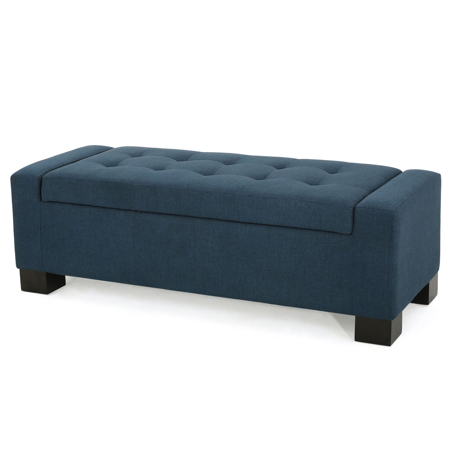 Empower - Button Tufted Waffle Upholstered Storage Ottoman With Wood Legs - Navy Blue