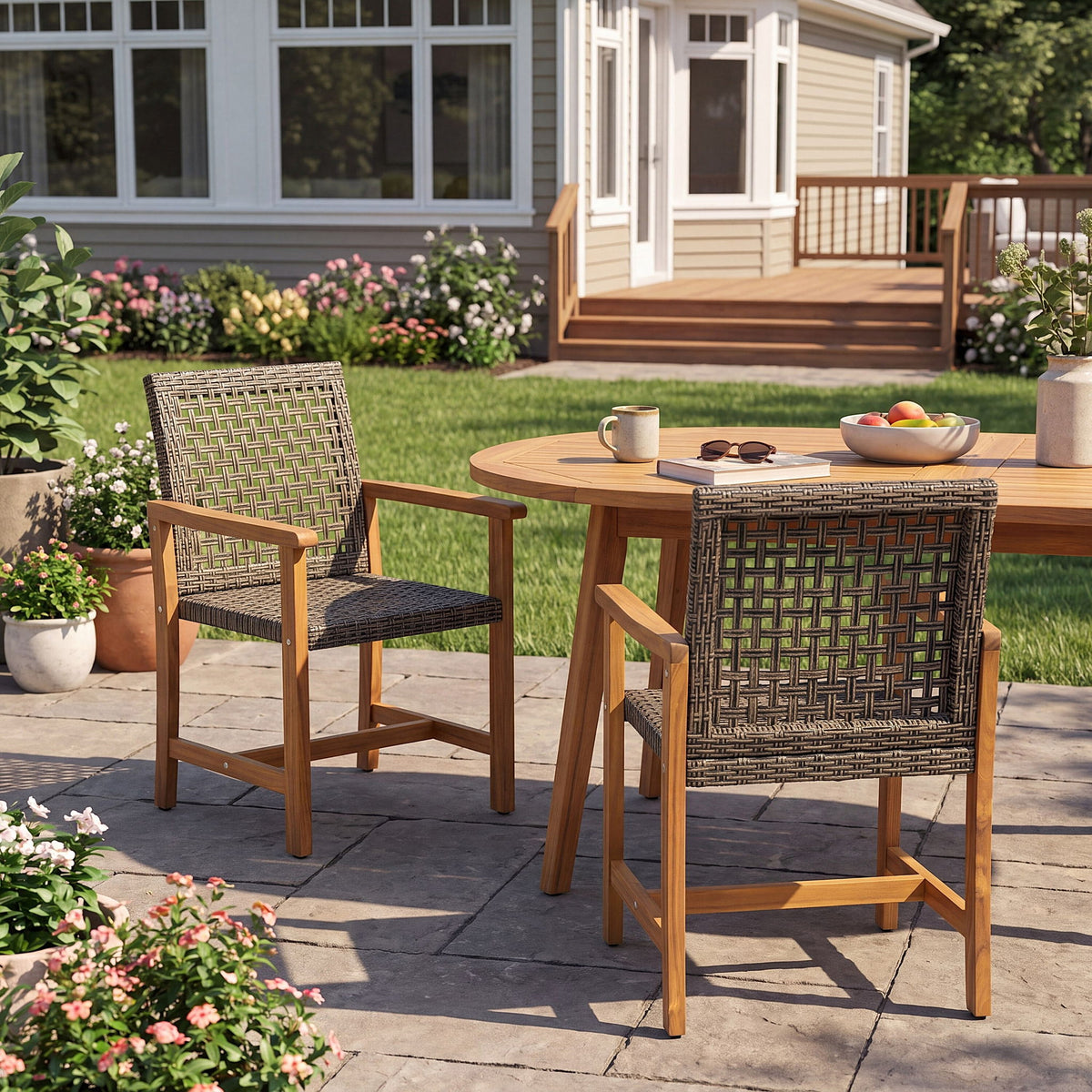 Outdoor Dining Chairs (Set of 2) - Mocha / Teak
