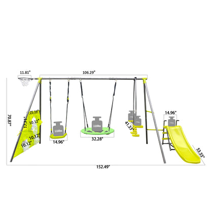 Interesting Six Function Swingset With Net Swing Metal Plastic Safe Swing Set 440Lbs For Outdoor Playground For Age 3+ With 31.5" Net Swing - Gray / Blue