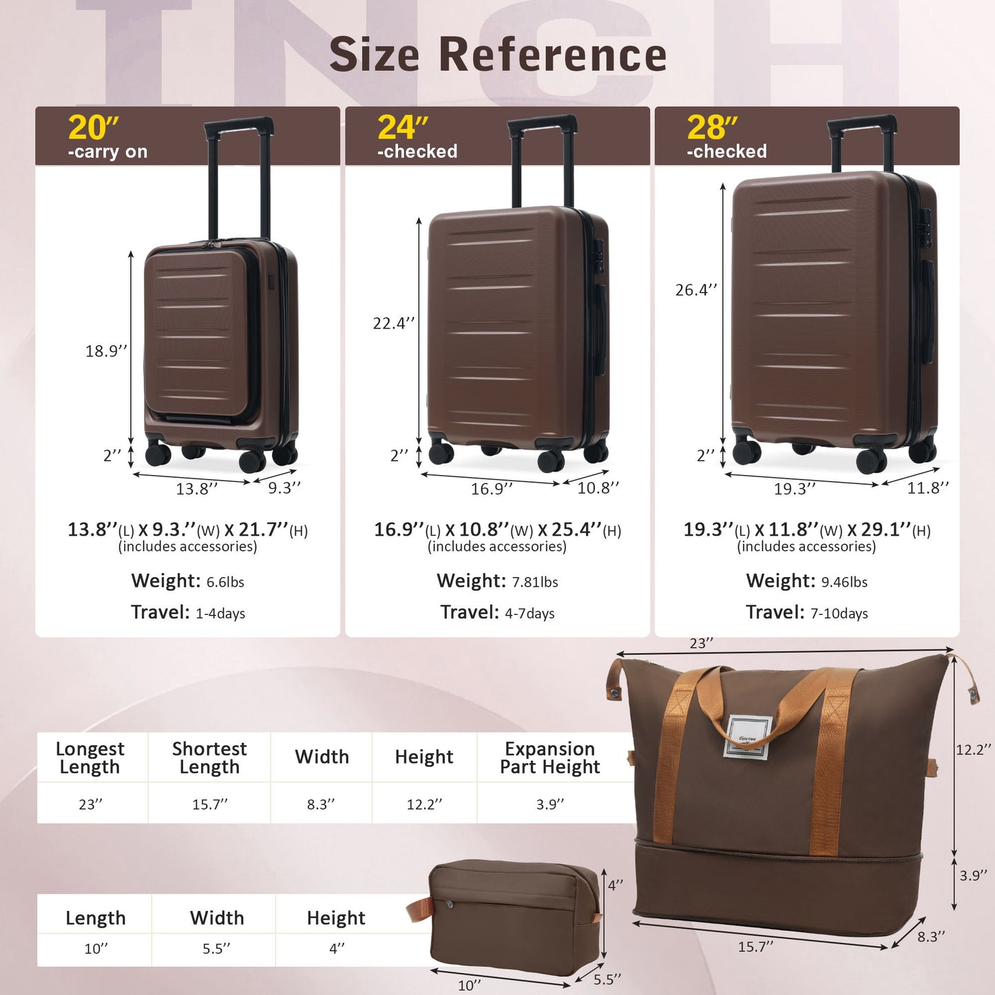 Hardside Luggage Set 5 Piece With Front Opening