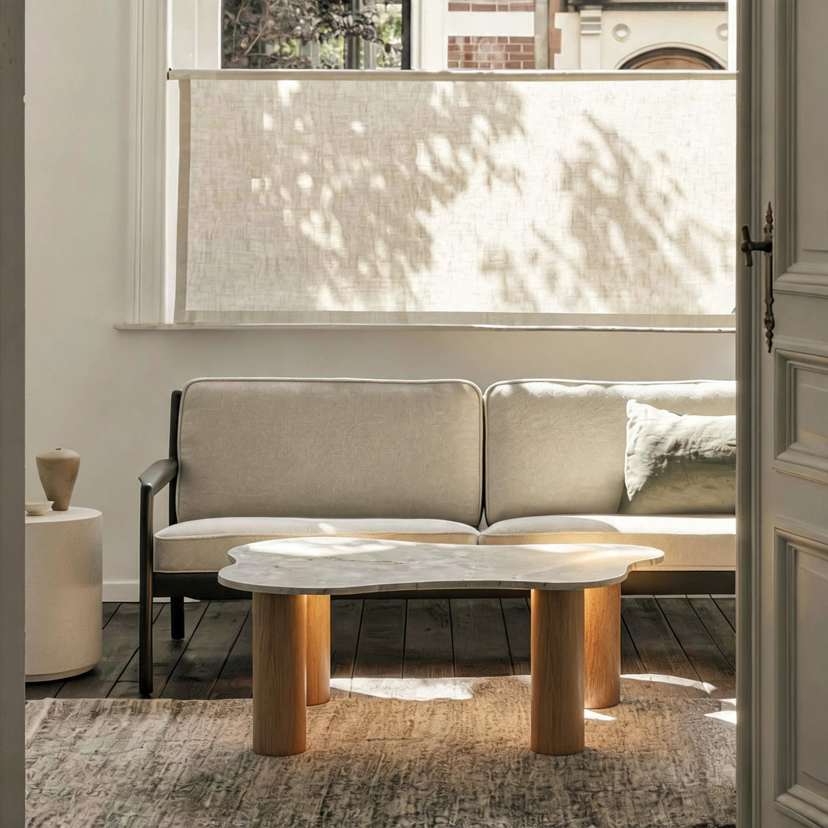 Soren - Organic Shape Coffee Table And Cylindrical Base - Marble