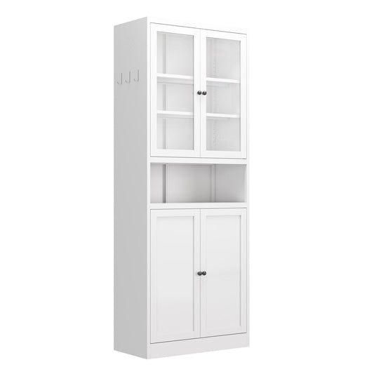 Kitchen Pantry Cabinet Tall Storage With Adjustable Shelves, Heavy Duty Stainless Steel Frame - White