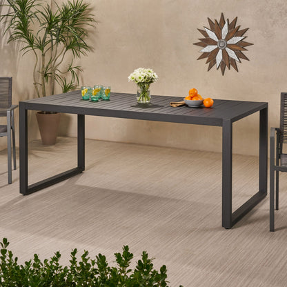 Modern Outdoor Aluminum Rectangular Dining Table With Slatted Top