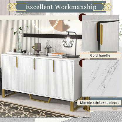 Modern Sideboard With Four Doors, Metal Handles & Legs And Adjustable Shelves Kitchen Cabinet