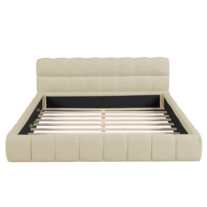 Upholstered Platform Bed With Thick, Grounded Bed With Solid Frame