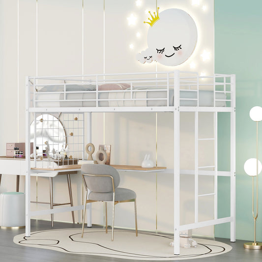 Twin Loft Bed With Desk And Grid - White