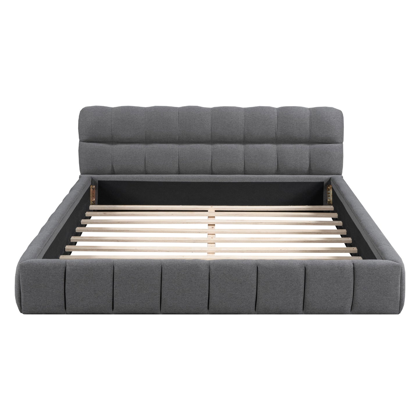 Upholstered Platform Bed With Thick, Grounded Bed With Solid Frame