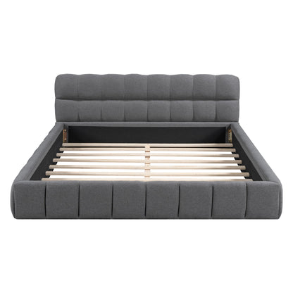 Upholstered Platform Bed With Thick, Grounded Bed With Solid Frame