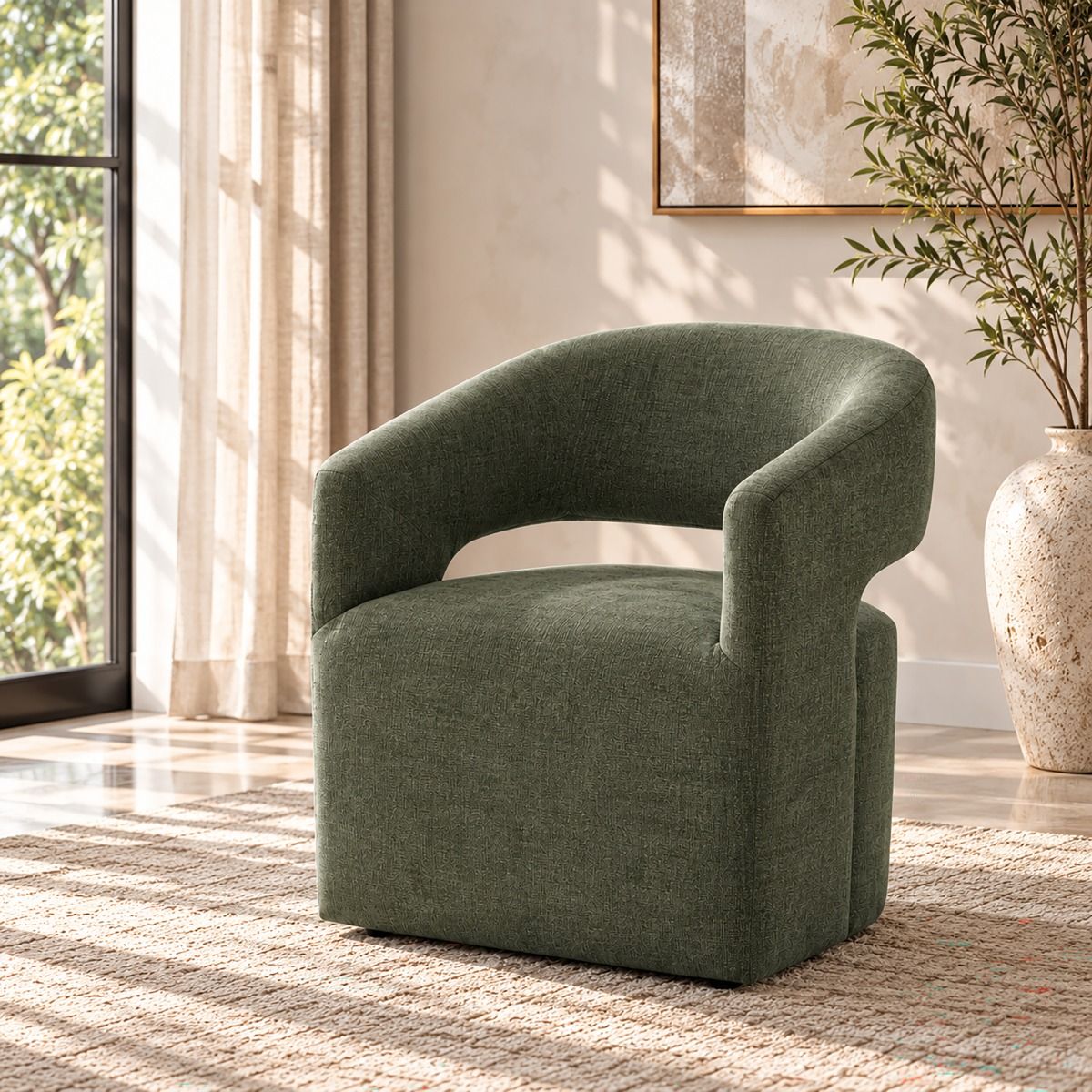 Libni - Arm Chair With Casters - Green Linen