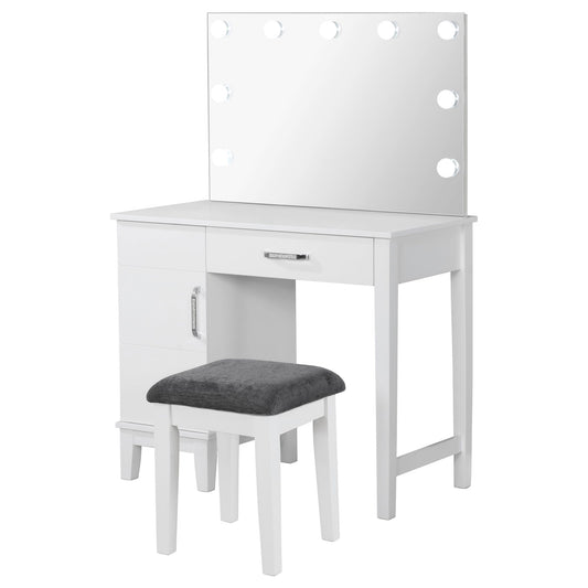Elijah - Vanity Set With Lighting And Stool - White