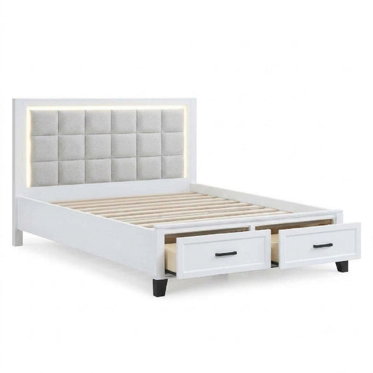 Upholstered Headboard Platform Bed With LED Lighting And Underbed Drawers