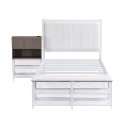 Platform Bed With 2 Tier Storage Shelves, Storage Cabinet