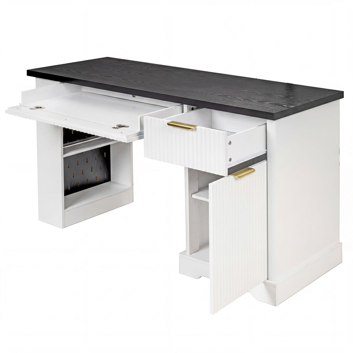 Modern Fluted Office Desk With Storage Cabinet
