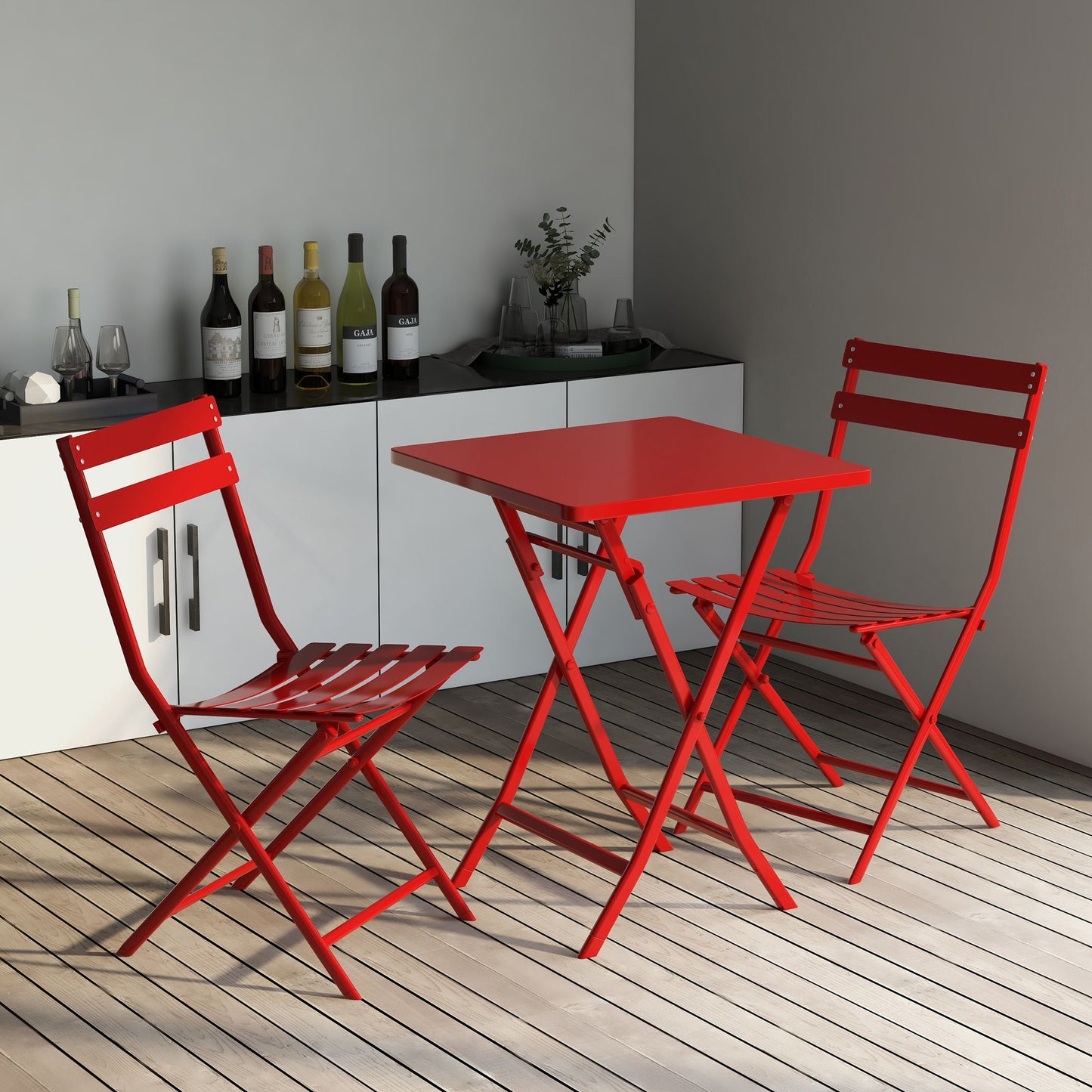 3 Piece Patio Bistro Set Of Foldable Square Table And Chairs