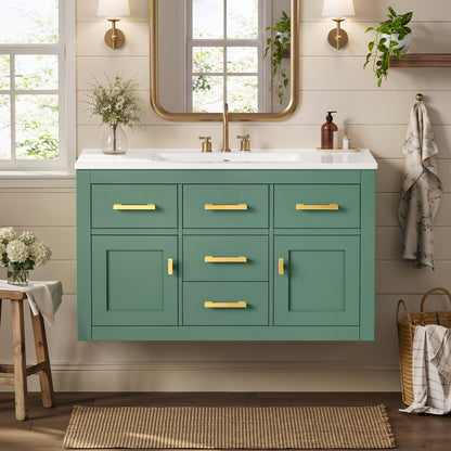 Wall Mounted Bathroom Cabinet With Sink, Multiple Drawers And Doors - Green