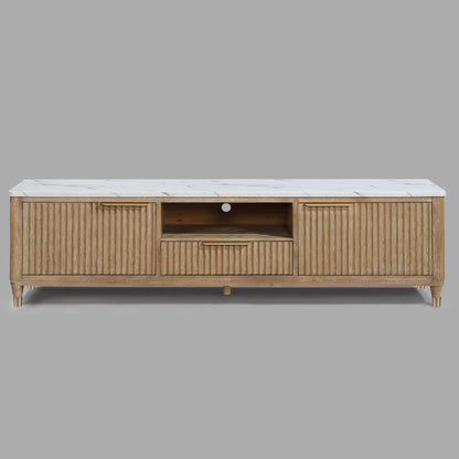 Fluted TV Stand With Accents - Natural Wood / White