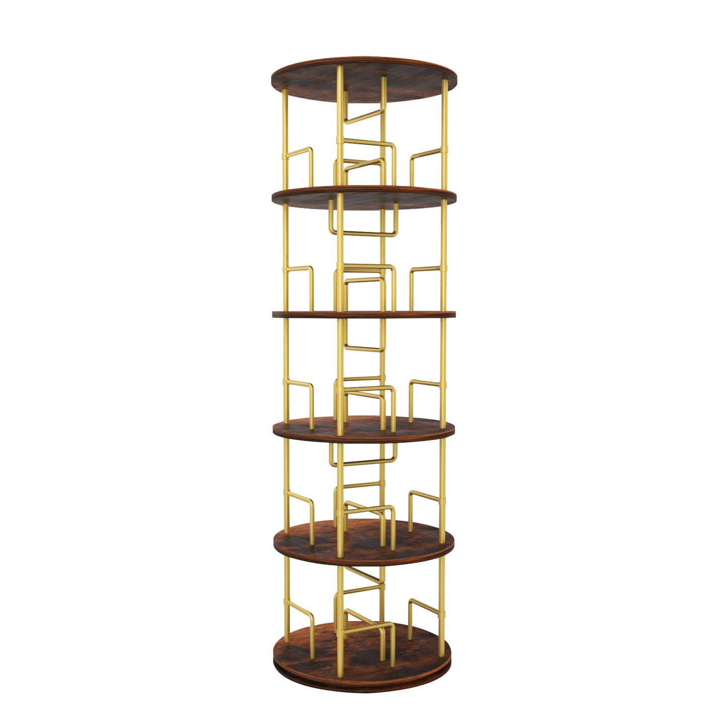 5 Tier 360 Rotating Bookshelf, Display Round Floor Standing Swivel Bookcase For Bedroom - Golden