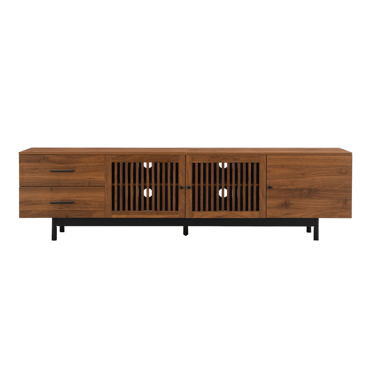 TV Stand, Media Console With 2 Drawers, Soft Closing Hinges, Adjustable Shelves - Walnut