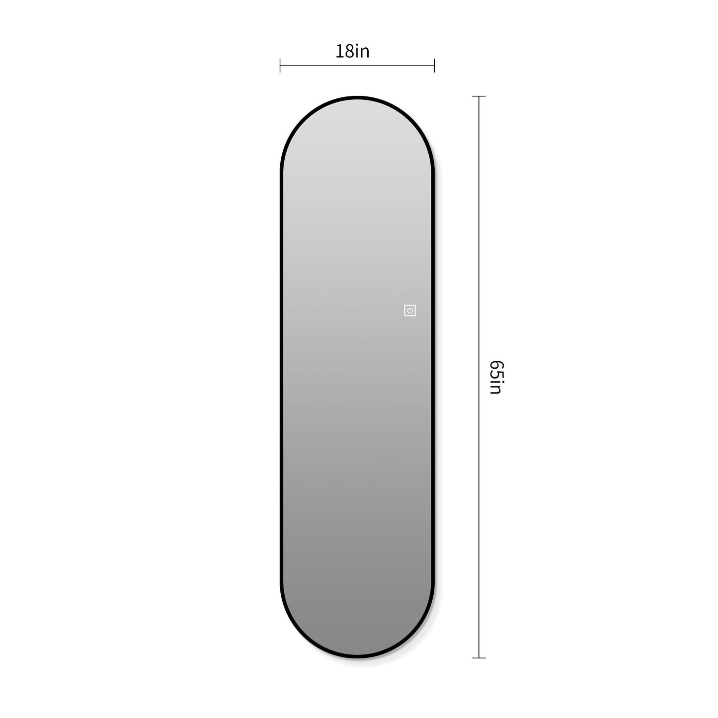 Capsule Shaped Dimmable LED Full Length Wall Mirror With Frame - Silver