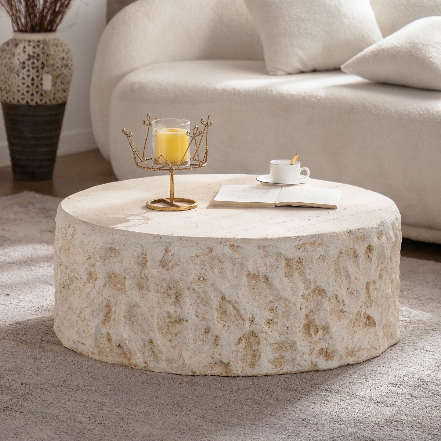 Round Coffee Table & Smooth Texture For Living Room - Light Beige