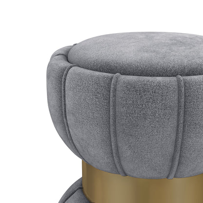 Round Upholstered Ottoman Pouf With Velvety Soft Upholstery