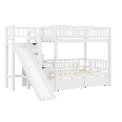 Bunk Bed With Storage Staircase, Slide And 2 Drawers