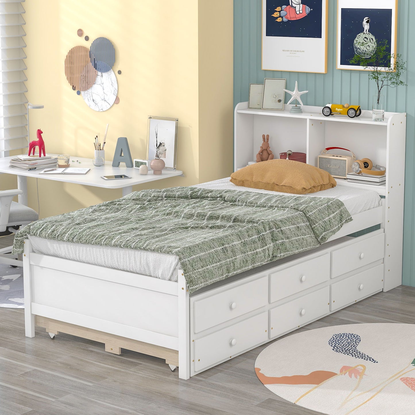 Bed With Twin Trundle, Drawers