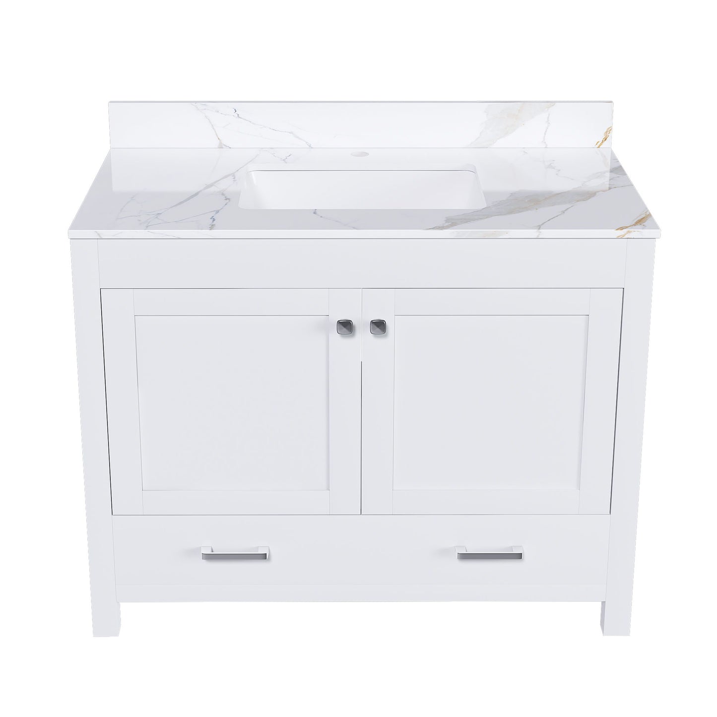 43" Bathroom Vanity, Multi Functional Cabinet, Doors And Drawer - White
