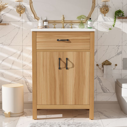 Bathroom Vanity With Flip Drawer, 2 Soft Close Doors, Adjustable Shelf And Ceramic Sink