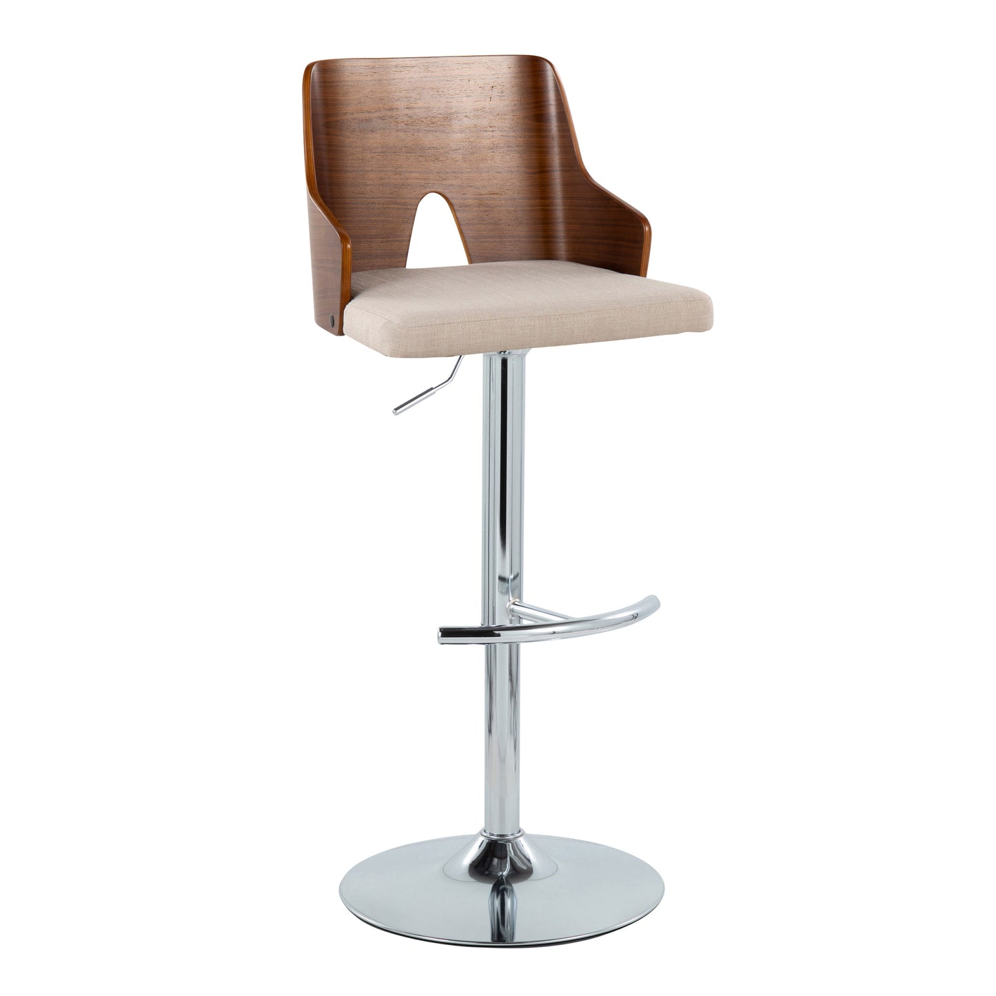 Ariana - Mid Century Modern Adjustable Barstool Stool With Swivel With Rounded T Footrest (Set of 2)