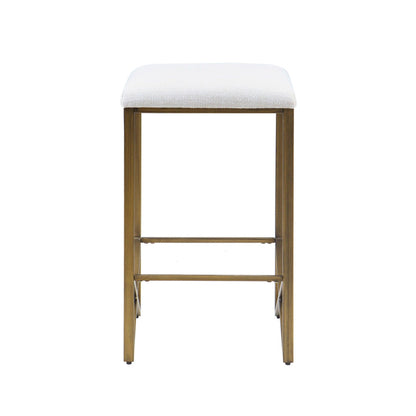 Backless Upholstered Counter Stool With Padded Seat - Ivory / Bronze