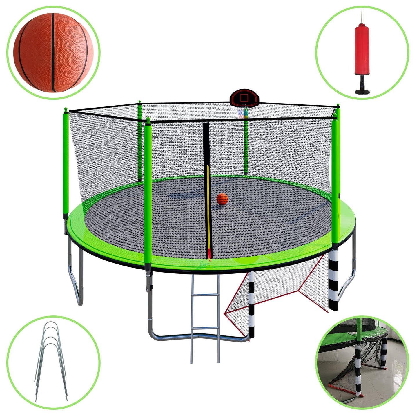 16Ft Trampoline With Basketball Hoop Pump And Ladder (Inner Safety Enclosure) With Soccer Goal