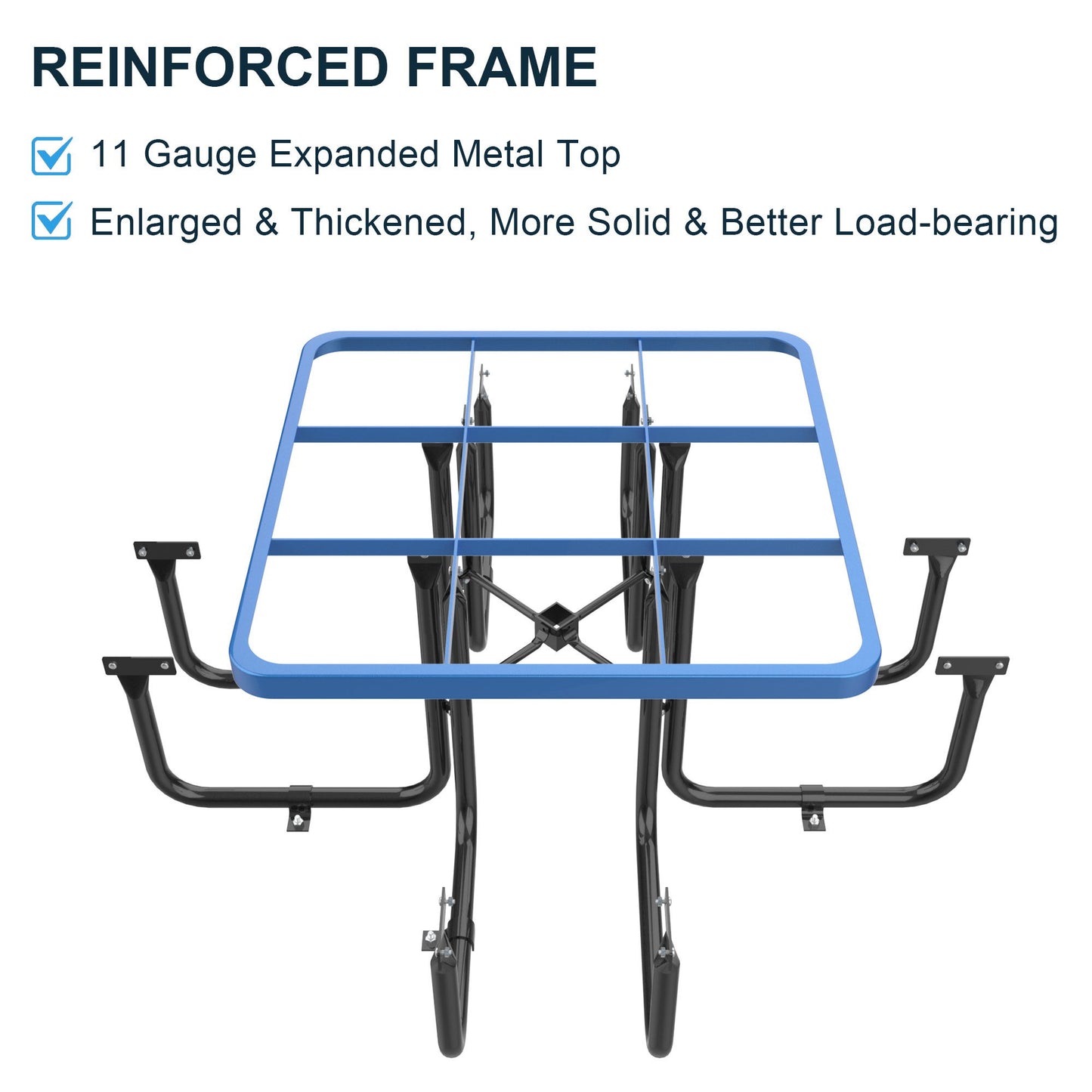 Square Outdoor Steel Picnic Table, With Umbrella Pole - Blue