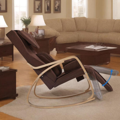 Comfortable Relax Rocking Chair With Full Massage Function Cotton Fabric Air Pressure - Brown