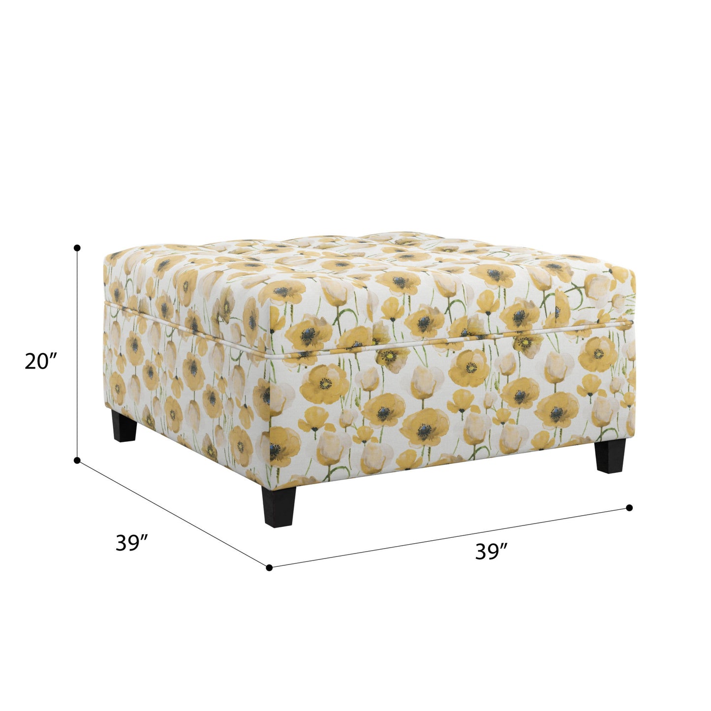 Floral Storage Ottoman - Yellow