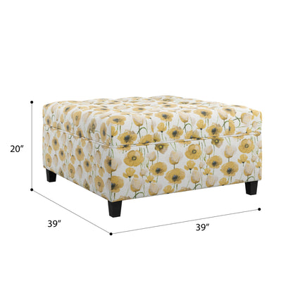 Floral Storage Ottoman - Yellow