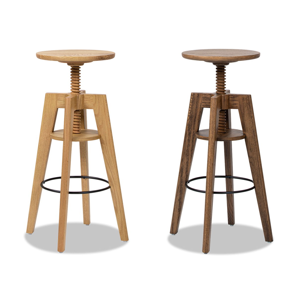 Spencer - Minimalist Oak Adjustable Bar Counter Stool - Walnut Brown Oak