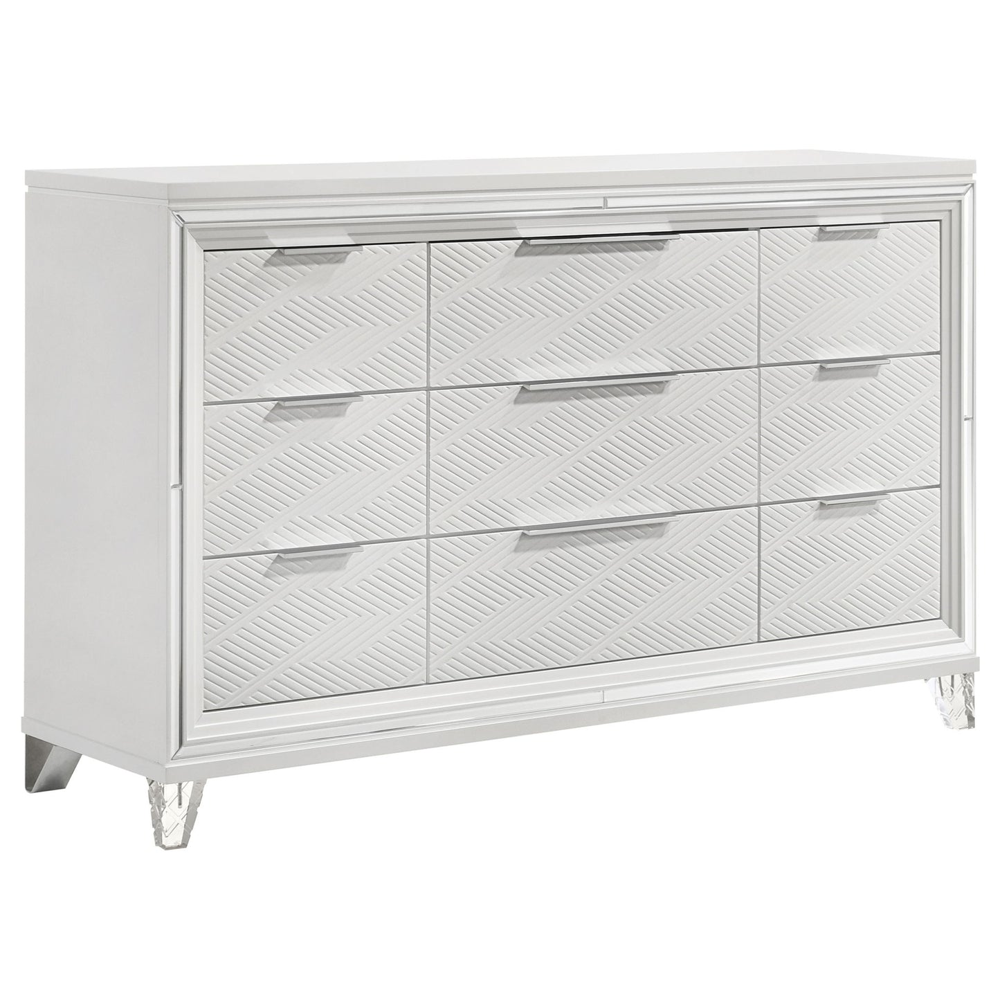 9 Drawer Dresser Cabinet With Picture Framed Fronts - White