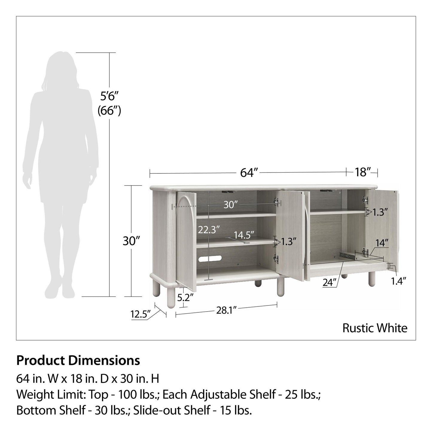 Selena - Credenza - Rustic White