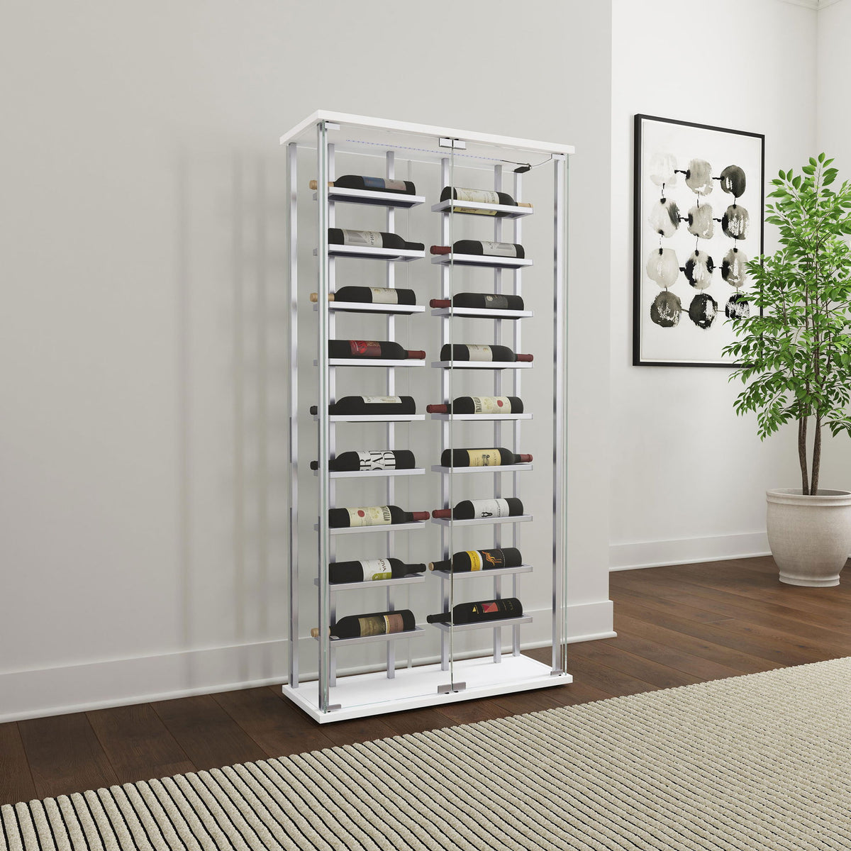 Wine Storage LED Curio Cabinet - Chrome