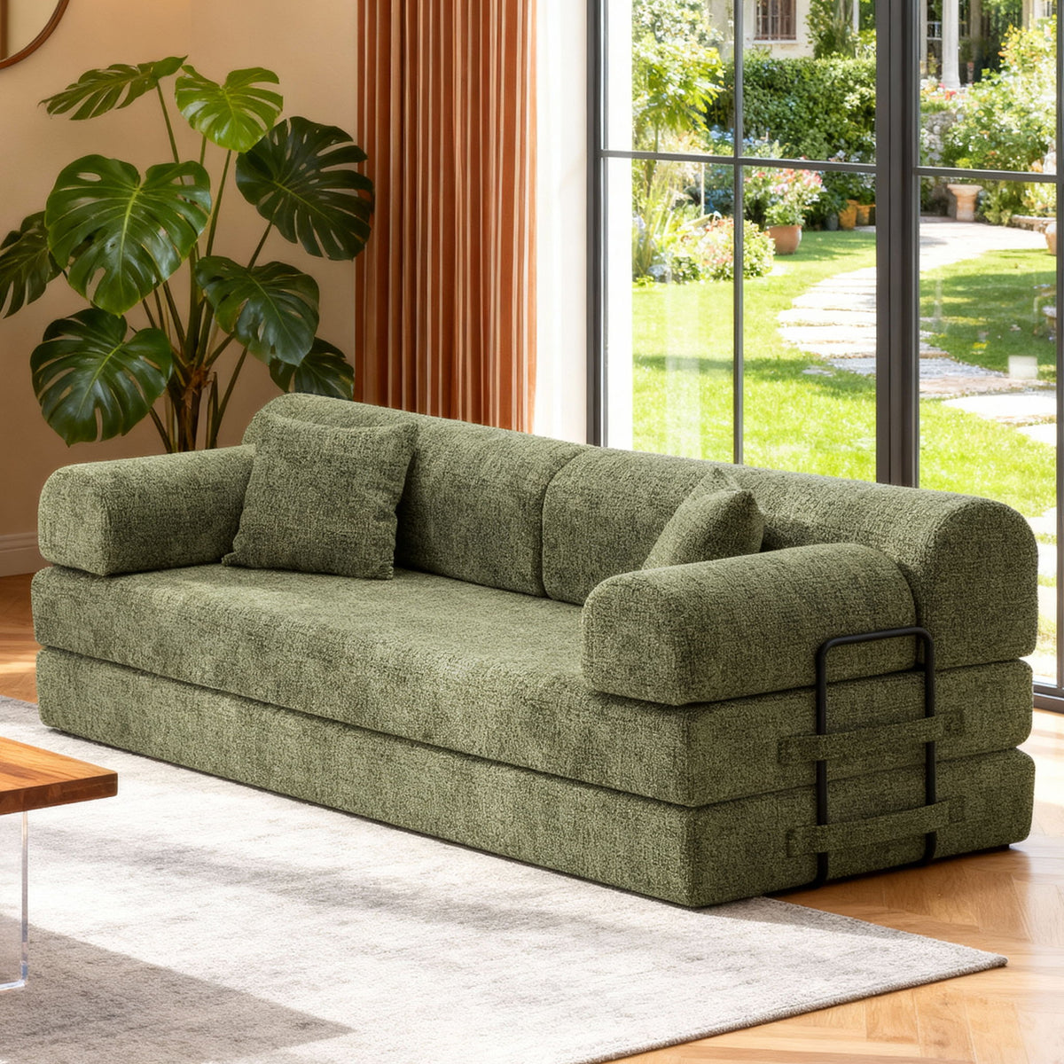 Convertible Sleeper Sofa Bed, Folding Mattress Couch & Fixed Shape Frame For Living Room