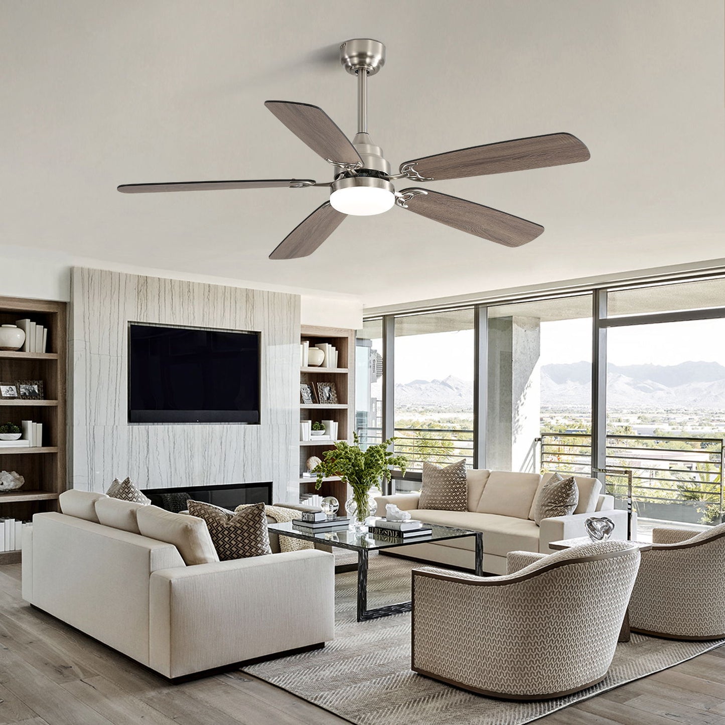 Ceiling Fan With LED Light, 6 Speed Wind, 5 Blades, Remote Control DC Motor