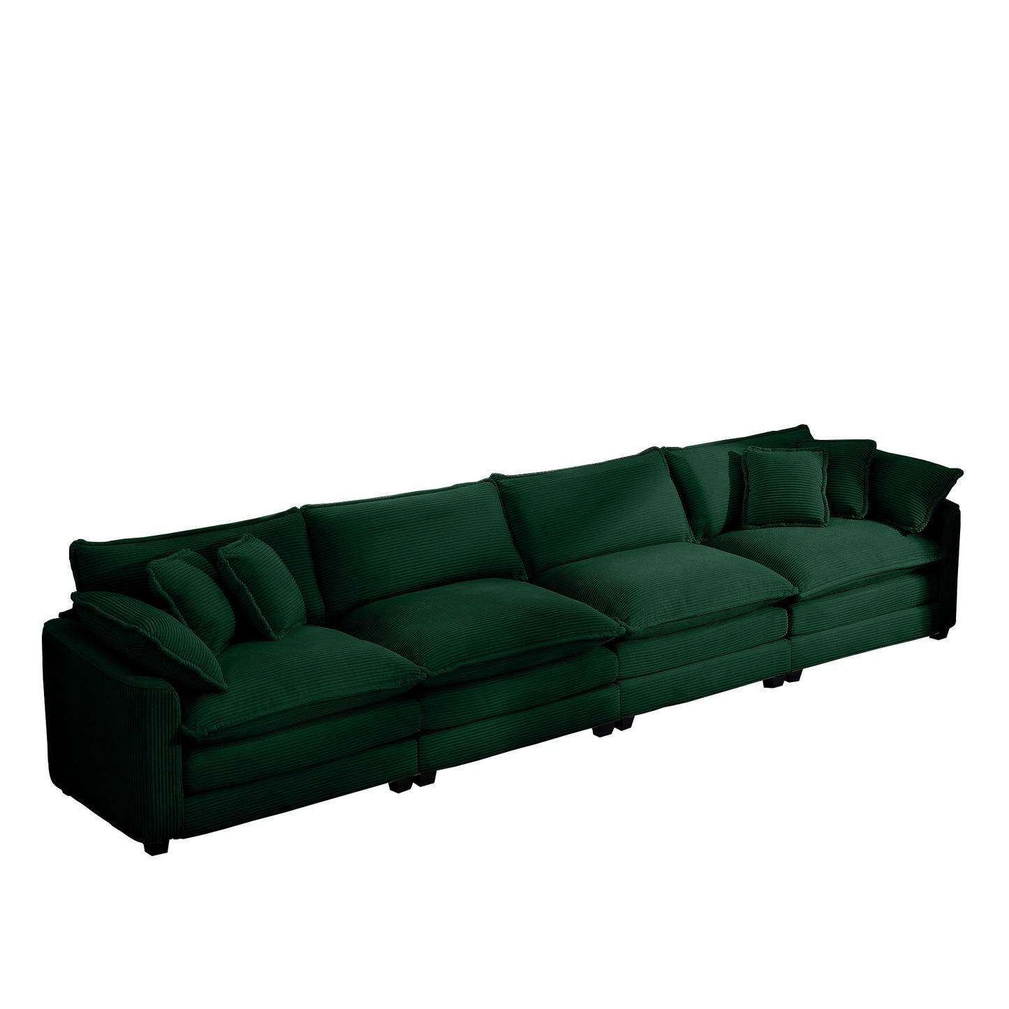 Modern Upholstered 4 Seater Corduroy Fabric Sofa With Arm And Throw Pillows