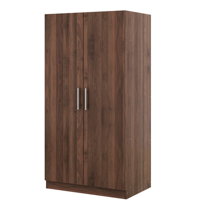 2 Door Wooden Wardrobe Armoire With 3 Storage Shelves - Brown