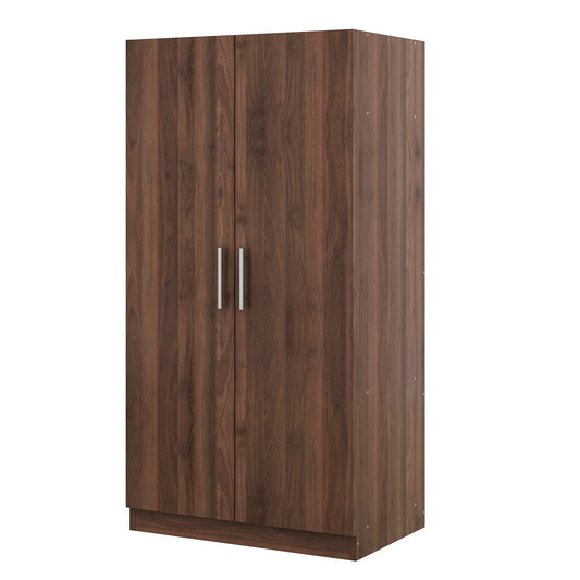 2 Door Wooden Wardrobe Armoire With 3 Storage Shelves - Brown
