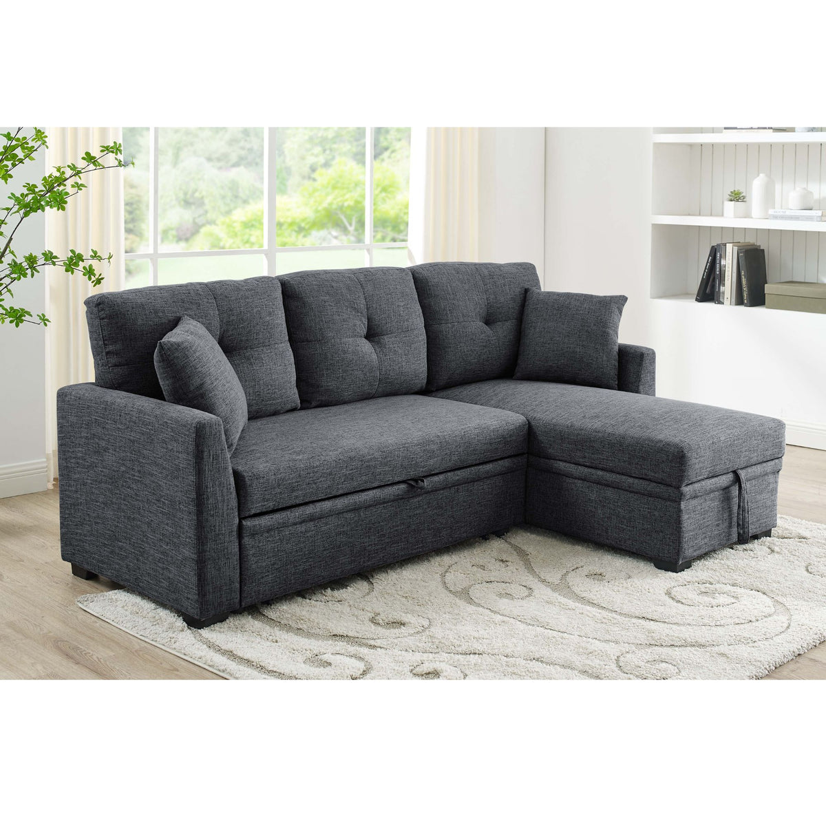 Upholstered Sectional & Pull Out Bed And Chaise Storage