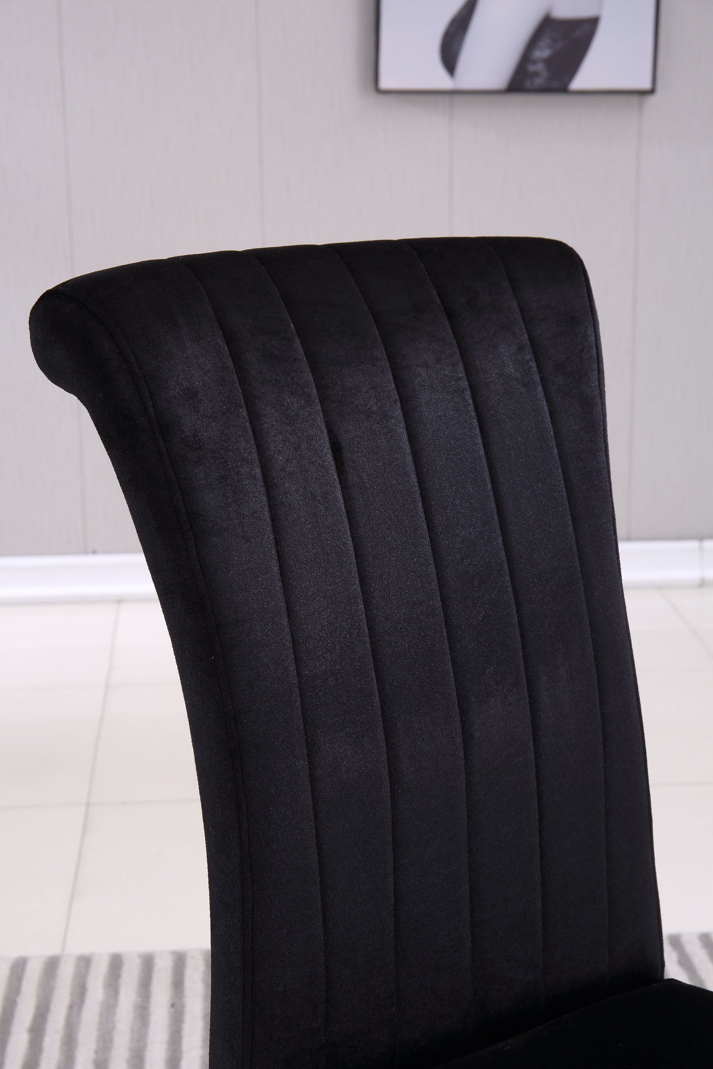 Modern Velvet Dining Chairs (Set of 2), Upholstered Accent Armless Chairs With Stripe Backrest